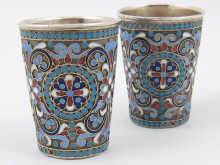 A pair of Russian silver and cloisonne