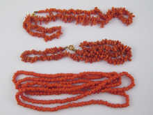 Three coral bead necklaces including