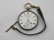 A silver open face pocket watch with