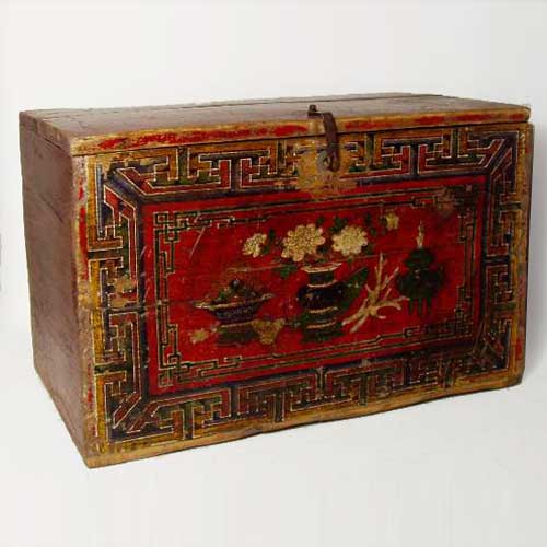 A Mongolian Painted Poplar Box