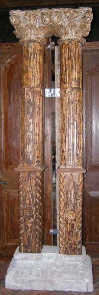 A Painted Teak Joined Double Pillar