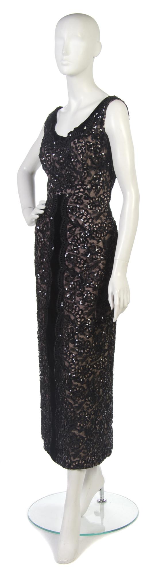 A Pierre Balmain Black Lace and Sequin