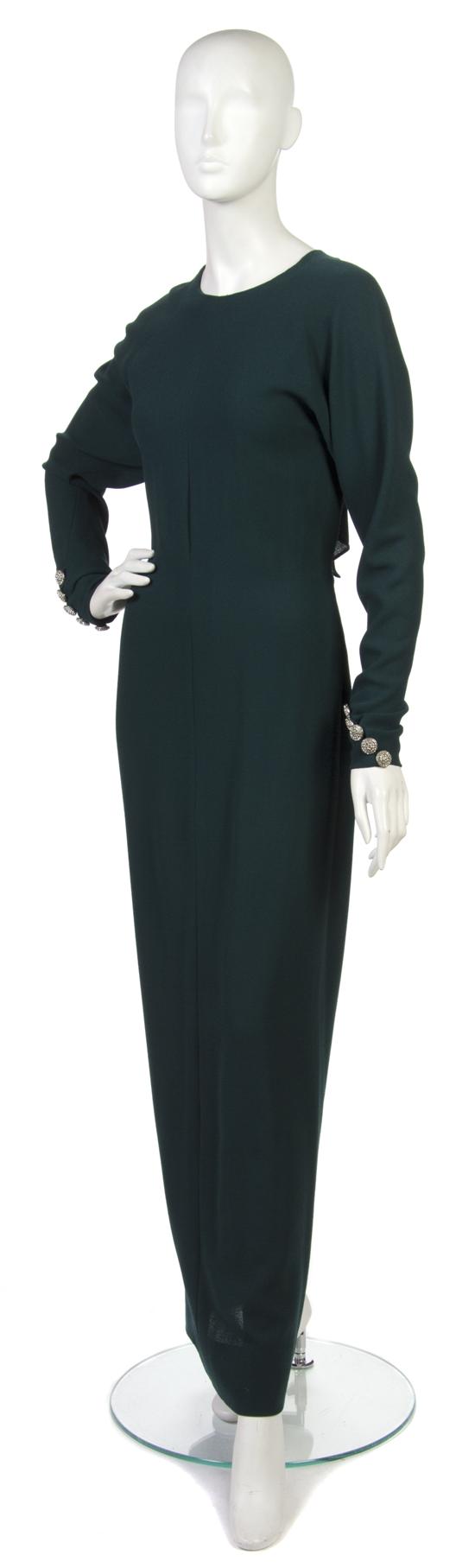 A Galanos Green Crepe Evening Gown