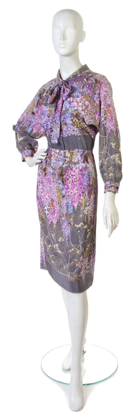 A Gucci Floral Silk Dress. Labeled: