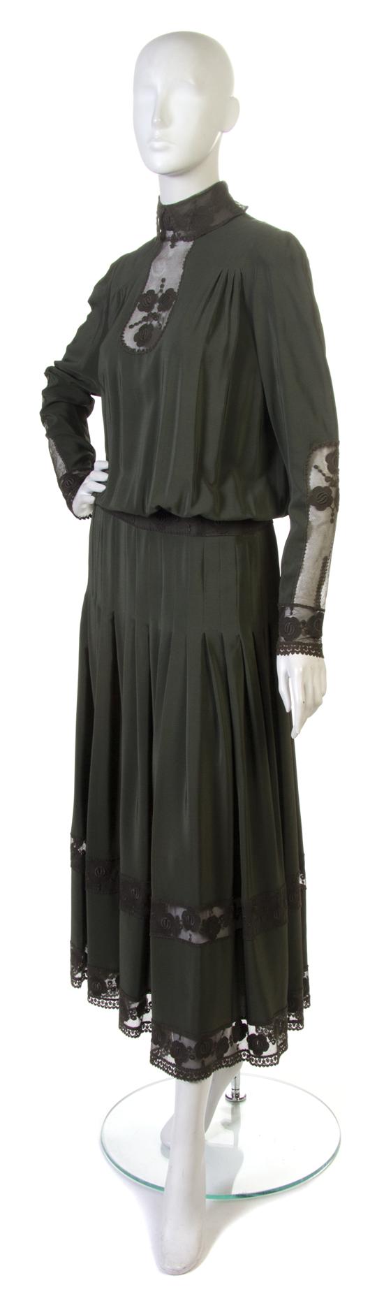 A Chloe Green Silk Dress with lace
