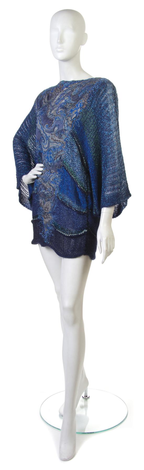 A Mali Blue Beaded and Knit Sweater  15201c