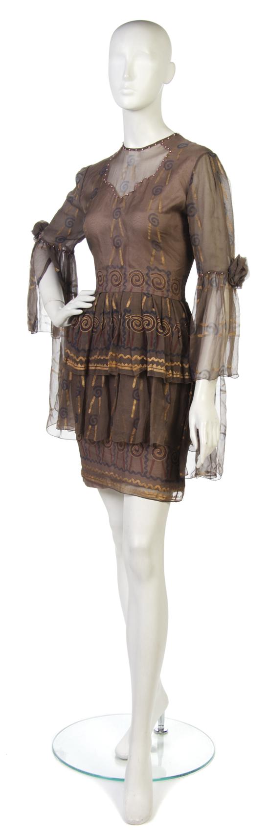 A Zandra Rhodes Brown Silk Chiffon