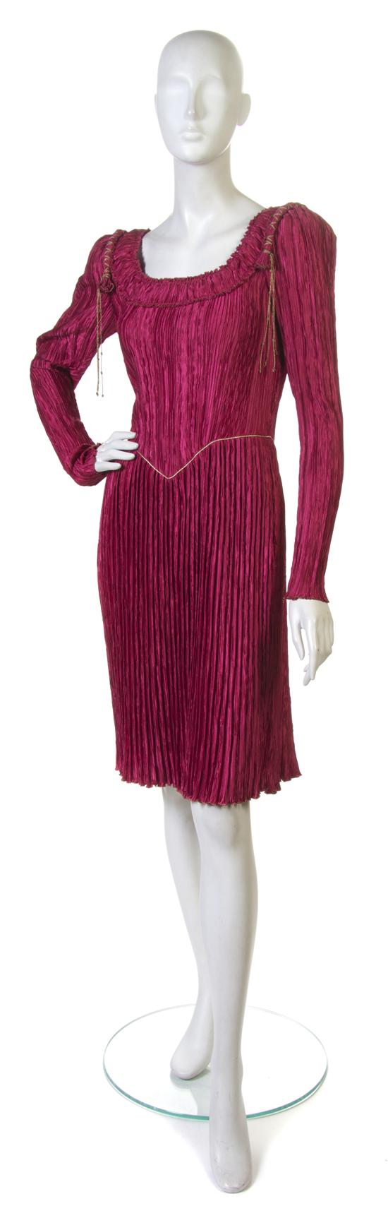 A Mary McFadden Pink Pleated Silk Dress.