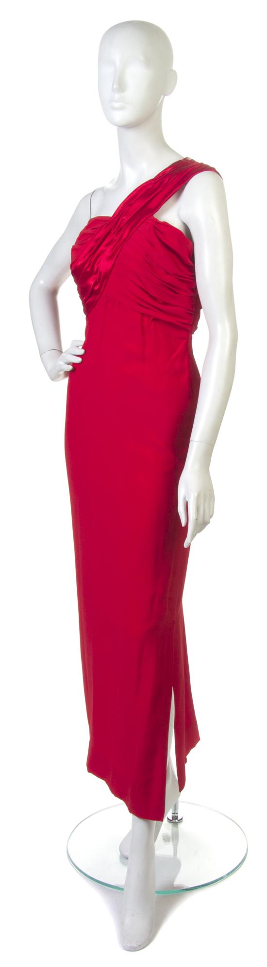 A Christian Dior Red Crepe Evening Gown