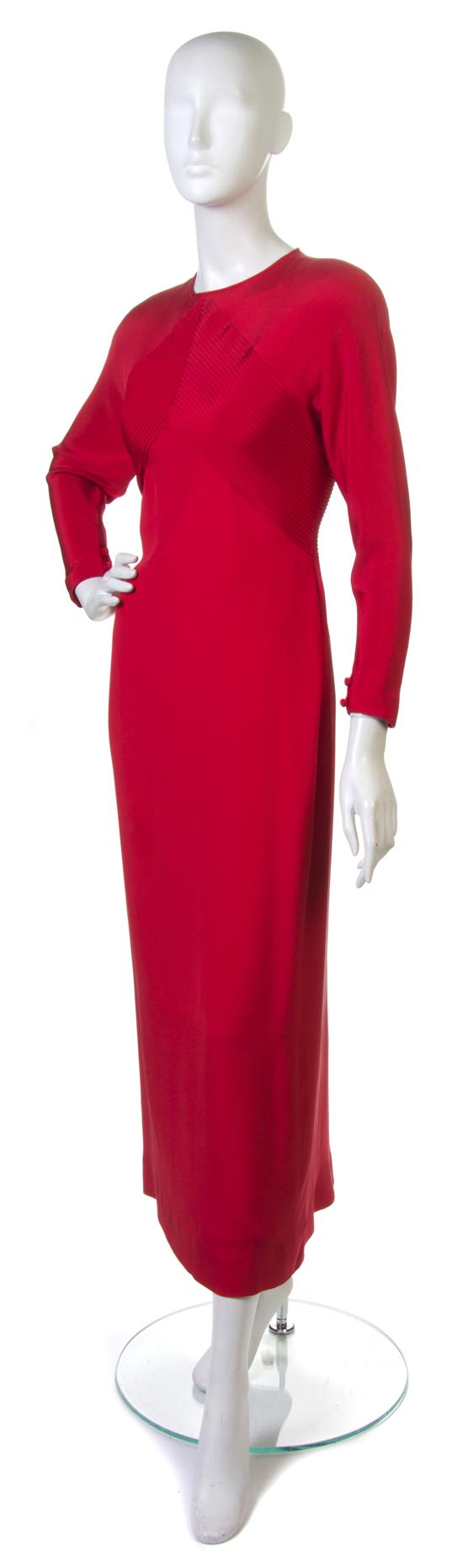 A Bill Blass Red Silk Evening Gown