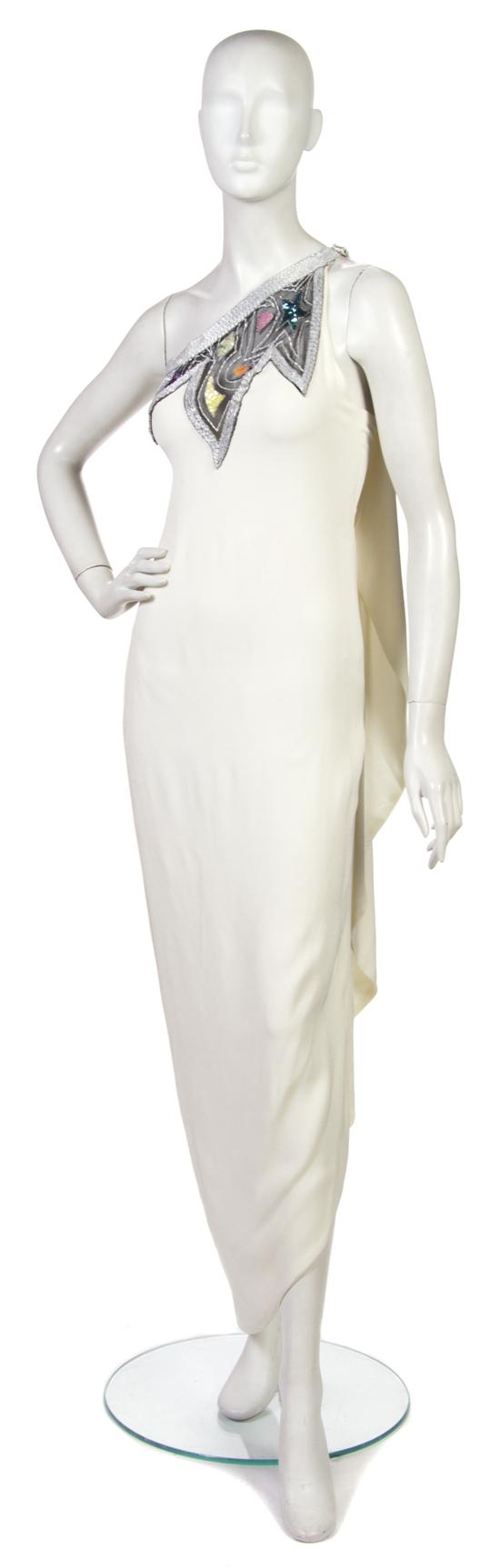 A Bob Mackie Cream Silk Evening Gown