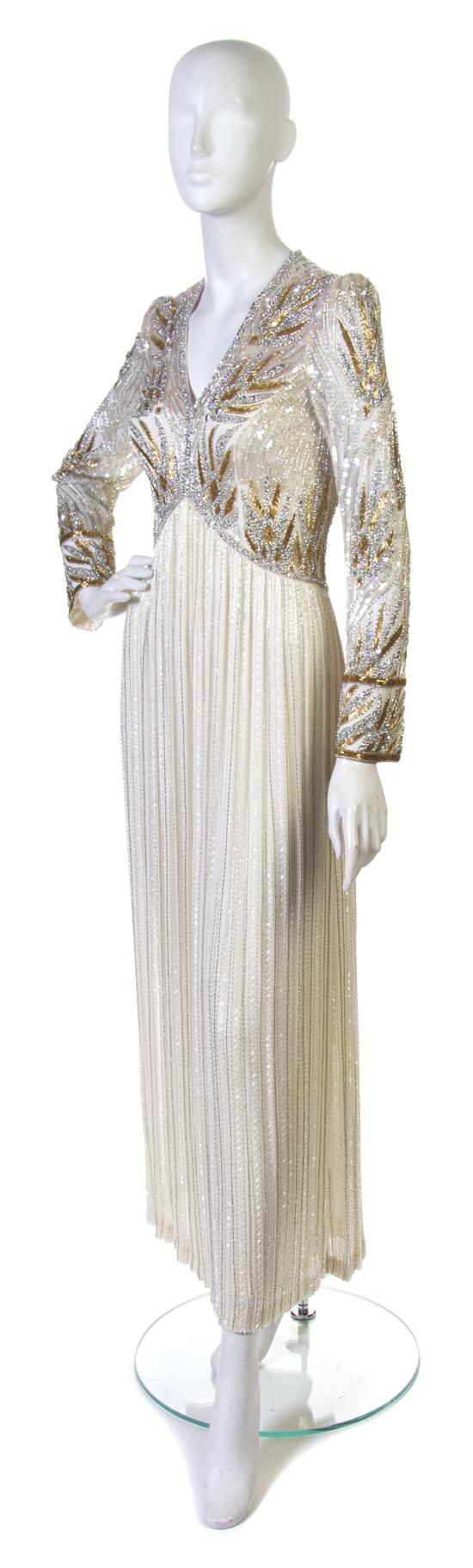 A Bob Mackie Cream Silver and Gold Beaded