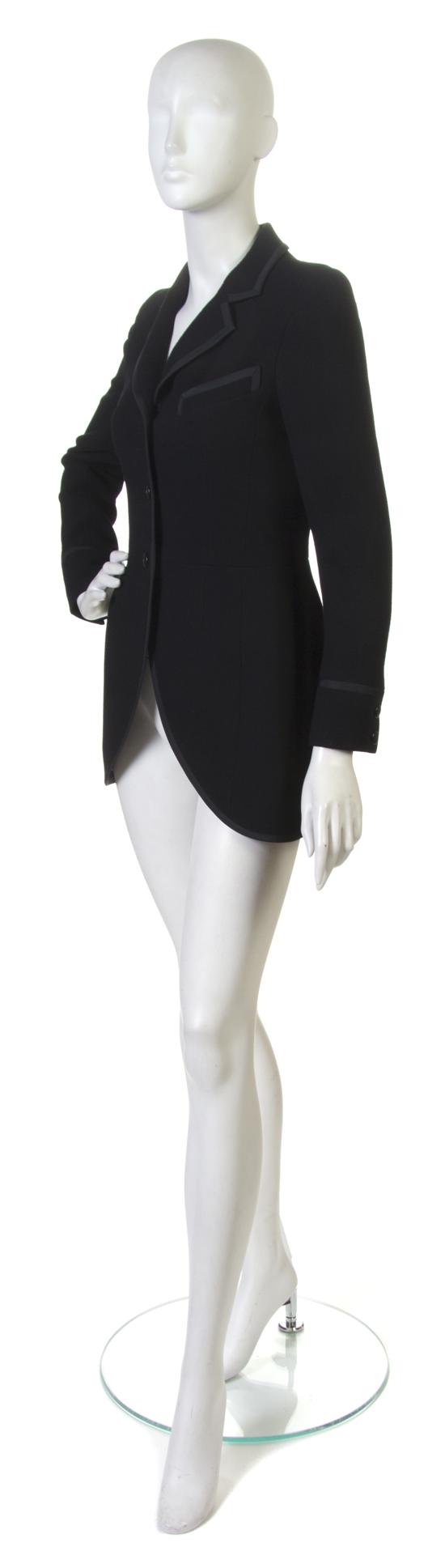 A Chanel Black Crepe Jacket. Labeled: