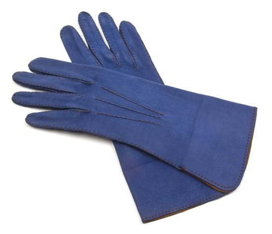 A Pair of Hermes Blue Suede Gloves  1520d9
