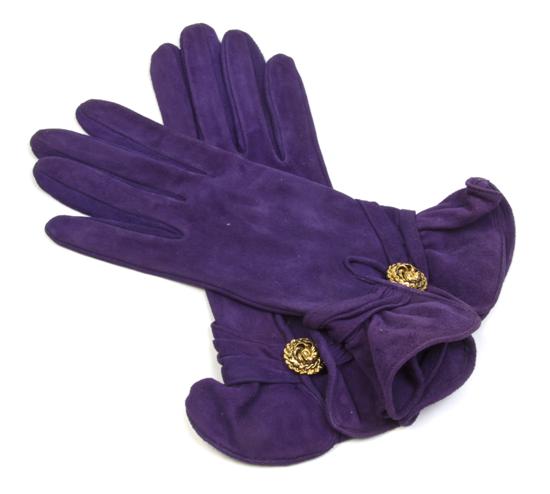 A Pair of Hermes Purple Suede Gloves.