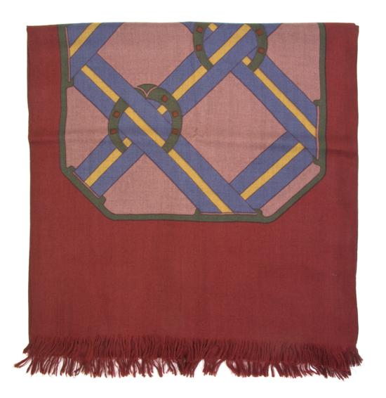 An Hermes Cashmere Silk Scarf in a horseshoe