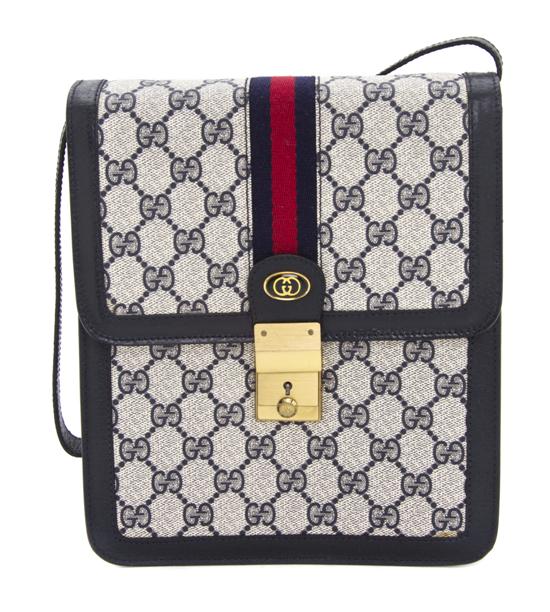 A Gucci Navy Monogram Canvas Messenger 152126