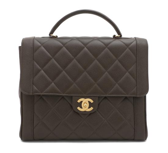 A Chanel Olive Green Quilted Caviar