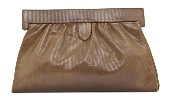 A Fendi Brown Leather Clutch with 15216c