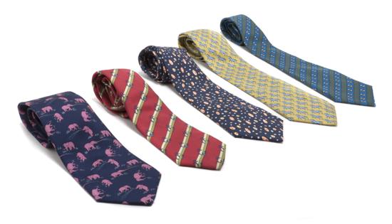 A Group of Five Hermes Silk Ties  1521a0