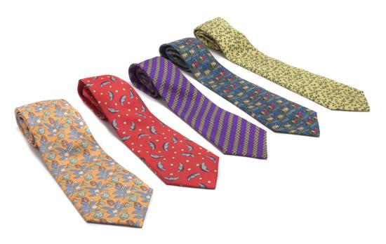 A Group of Five Hermes Silk Ties  1521a1