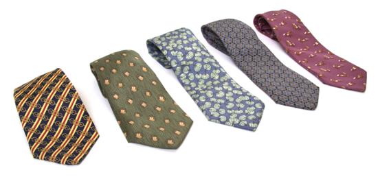 A Group of Five Hermes Silk Ties.