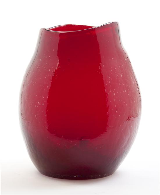 A Red Glass Vase of naturalistic ovoid