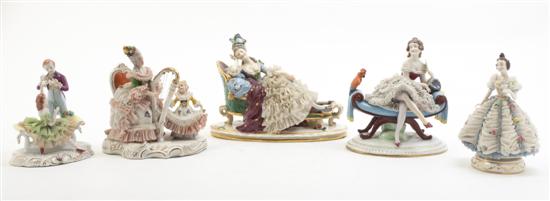 * Five German Lace Figurines comprising