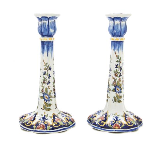 A Pair of Delft Porcelain Candlesticks 15228b