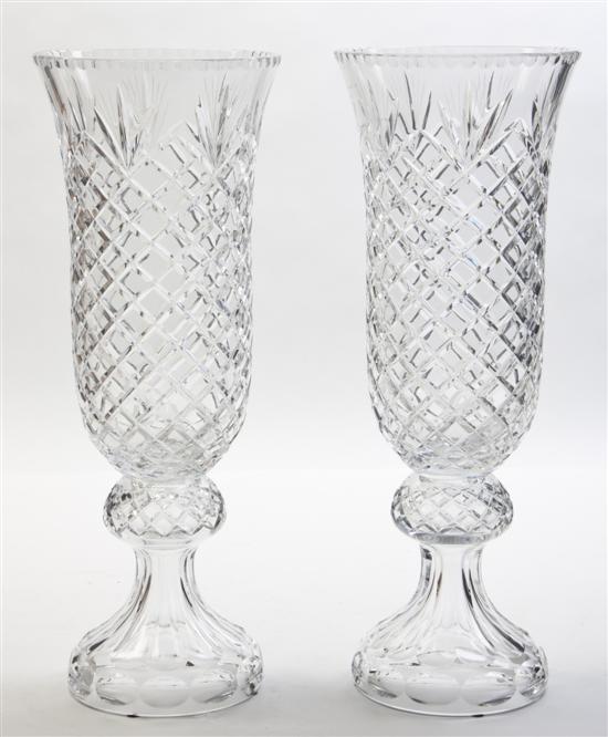 * A Pair of Cut Glass Vases of