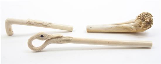 Three Carved Ivory Parasol Handles 1522aa