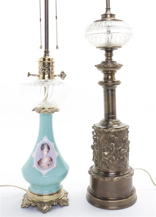 Two Glass Fluid Lamps each converted