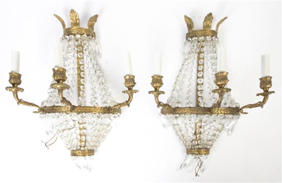 A Pair of Regency Style Gilt Metal Three-Light