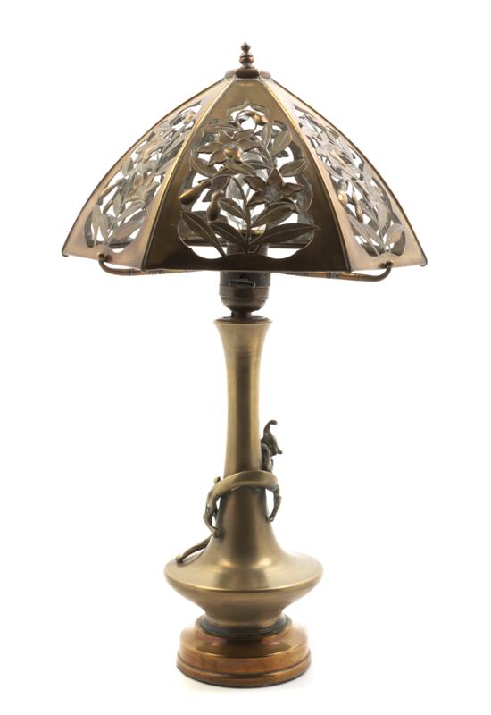 A Japanese Brass Table Lamp the pierced