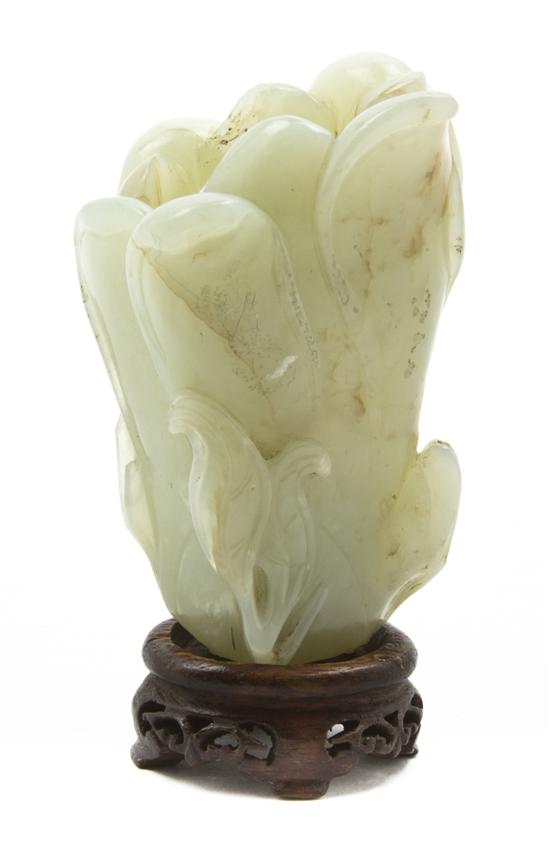 A Celadon Jade Floriform Vase of pale