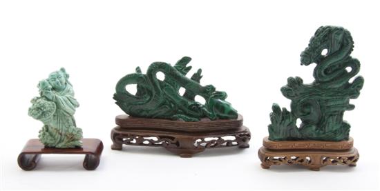 Two Carved Malachite Dragons together 15248f