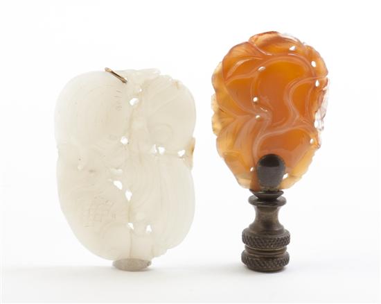 A Chinese White Jade Pendant depicting