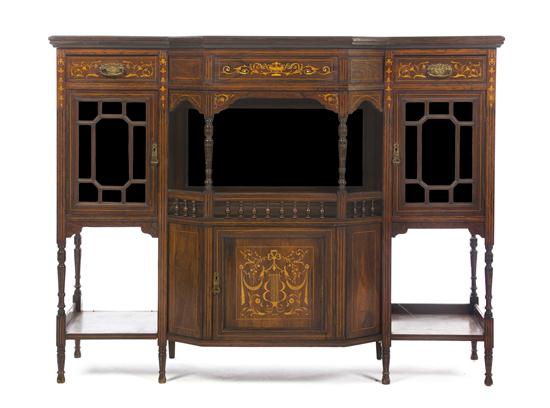 * An Edwardian Marquetry Decorated Rosewood
