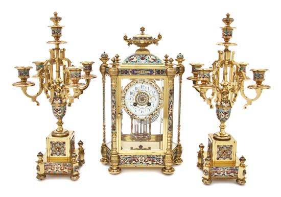 A French Gilt Brass and Champleve Clock