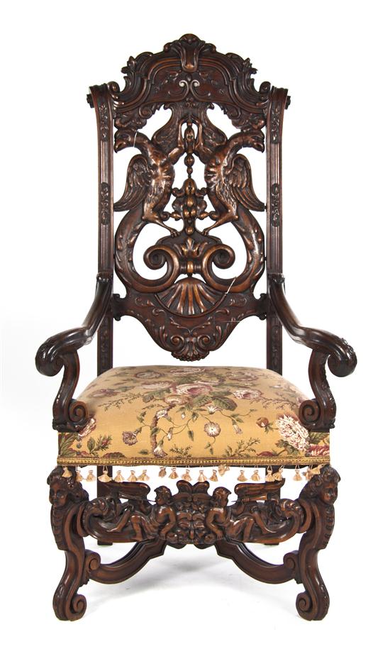 A Renaissance Revival Carved Hall Chair