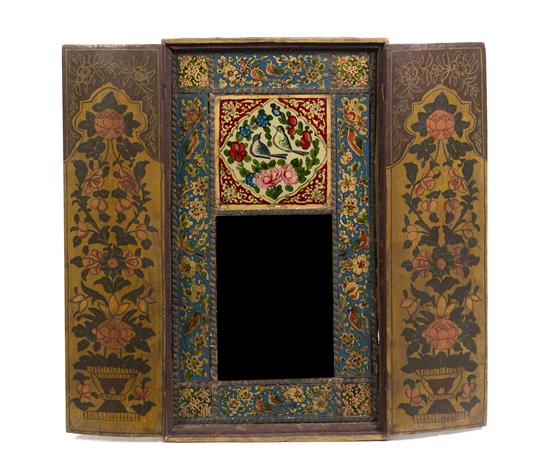  A Qajar Polychrome Painted Mirror 1526b8