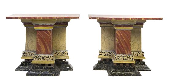 A Pair of Italian Faux Marble Console
