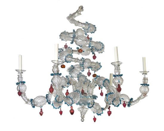 A Venetian Glass Six-Light Chandelier