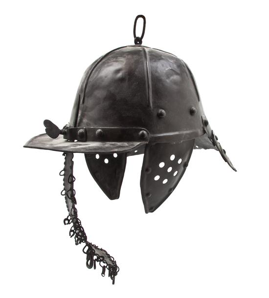 * A Painted Metal Helmet with reticulated