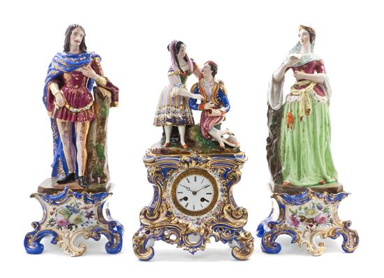 * A Paris Porcelain Clock Garniture