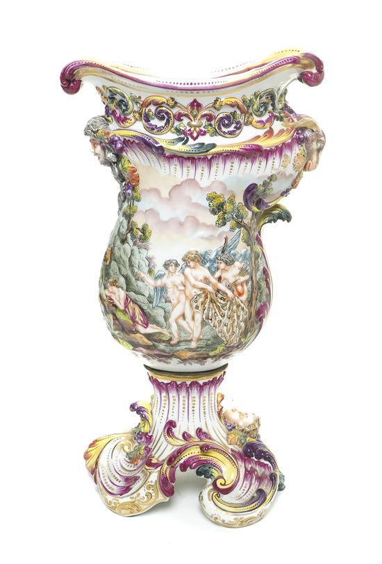 A Capodimonte Porcelain Urn of flattened