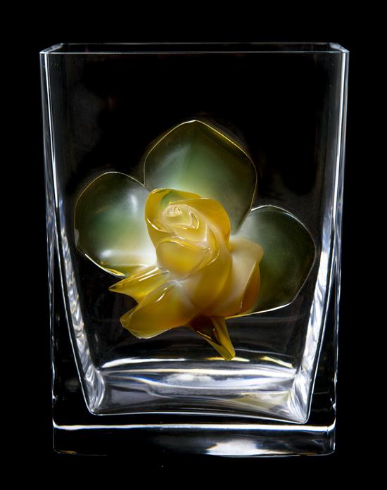 * A Lalique Applied Glass Vase