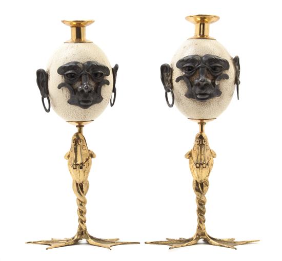 A Pair of Brass Fantasy Candlesticks