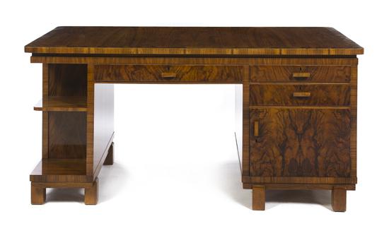 An Art Deco Burlwood Pedestal Desk