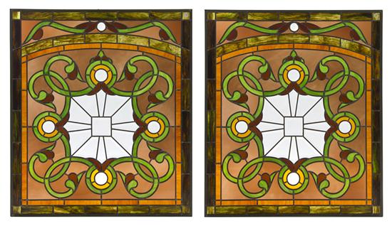 A Pair of American Leaded Glass Windows